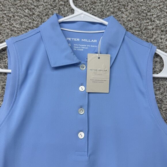 Peter Millar Womens Sleeveless Banded Polo Shirt Womens Small Blue New With Tags - Picture 2 of 13